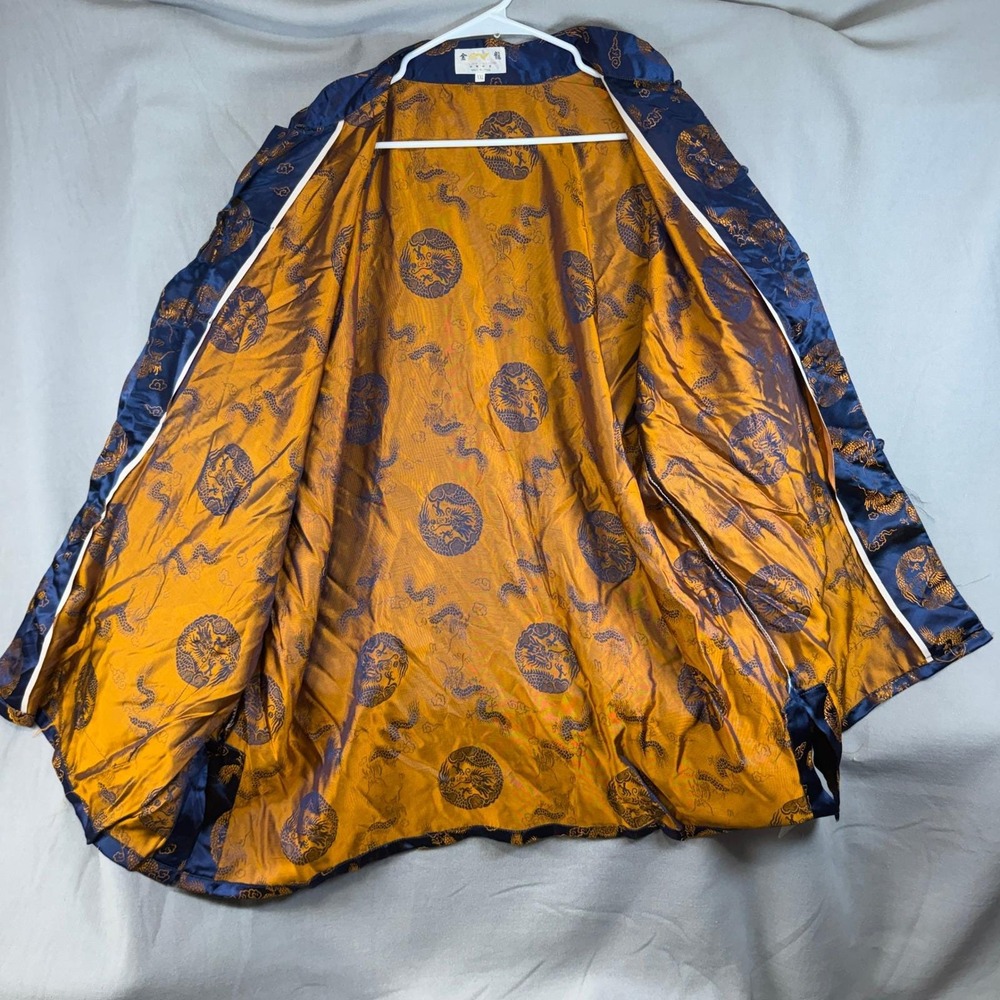 Vintage 1970s Golden Dragon Chinese Brocade Tang Jacket XXL Navy Gold Dragon - Picture 4 of 14